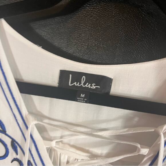 Lulus Down In Kokomo White And Blue Embroidered Lace Up Dress Size Medium - Picture 8 of 9